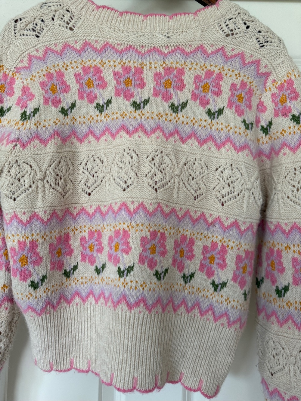 Zara blogger’s fave pastel Floral jacquard knit Fair Isle V-Neck Button Cardigan - Picture 8 of 13